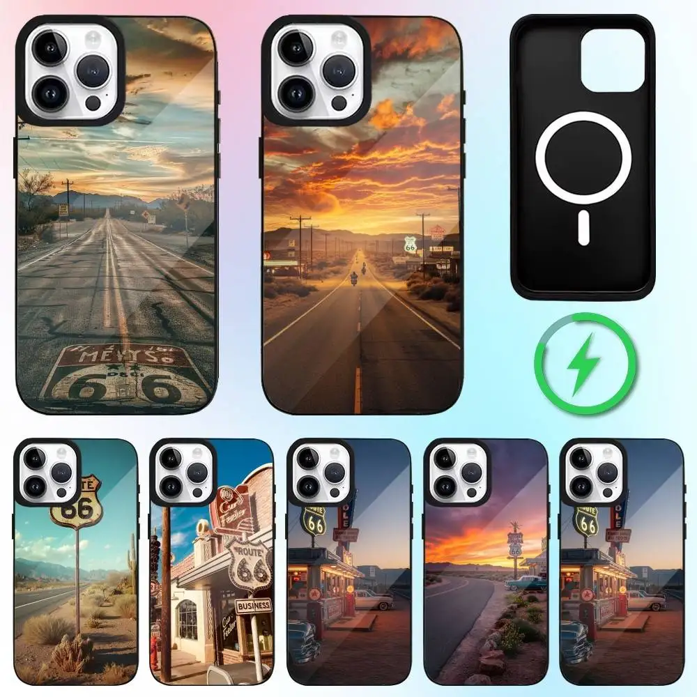

Route 66 Phone Case For iPhone17,16,15,14,13,12,11 Plus,Pro Max Magnetic Magsafe Wireless Charging