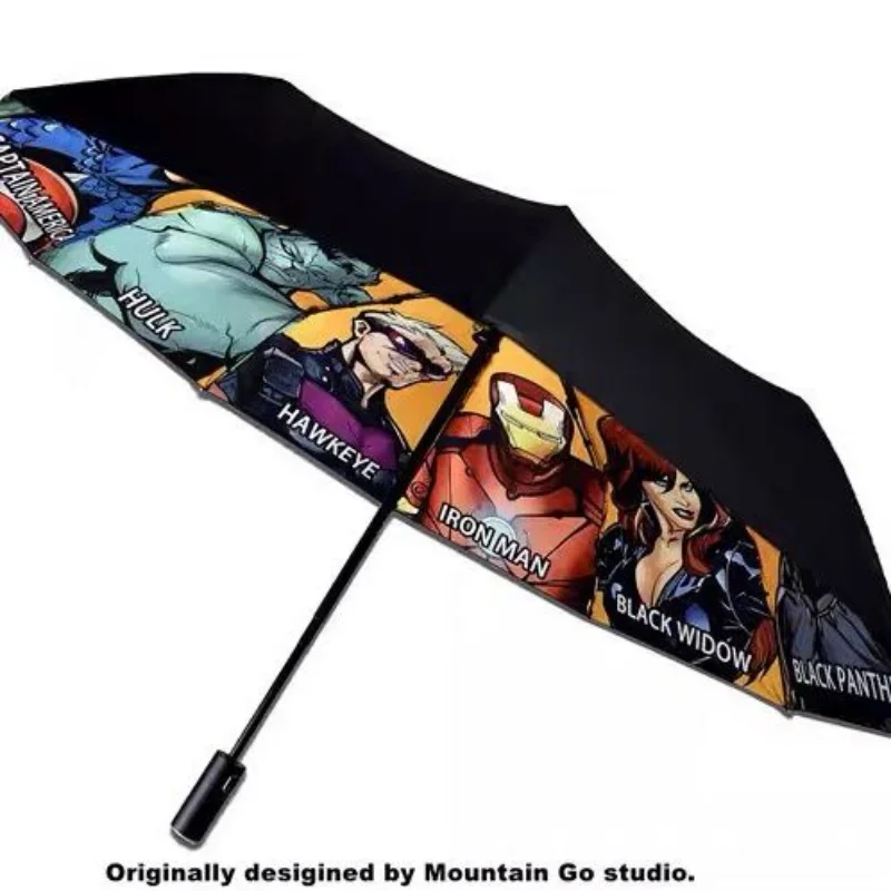 Avengers Marvel Peripheral Series Automatic Umbrella Large Folding Vinyl Three-fold Umbrella Spiderman Iron Man Gift for Friends