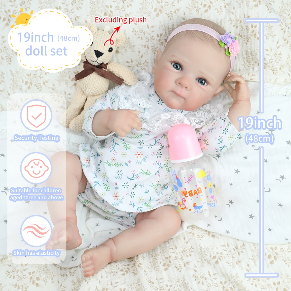 

19inch Lifelike Reborn Baby Doll Bettie Full Silicone Vinyl Body Handmade High Quality Detailed Painting Collectible Art Doll