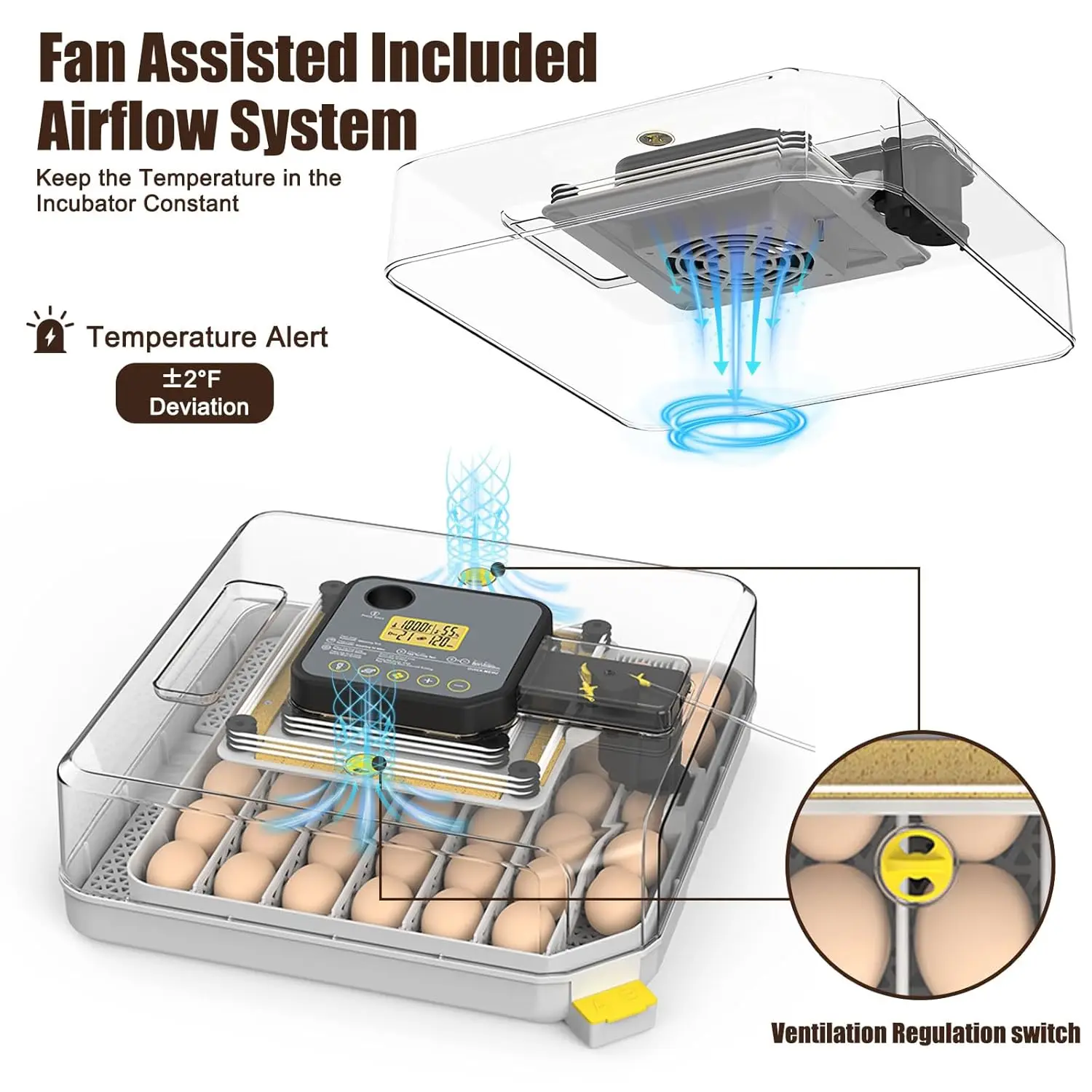 48 with Auto Turner, Humidity Temp Control, Smart Hatcher for Chicken Duck Goose Quail Eggs, Includes Candler