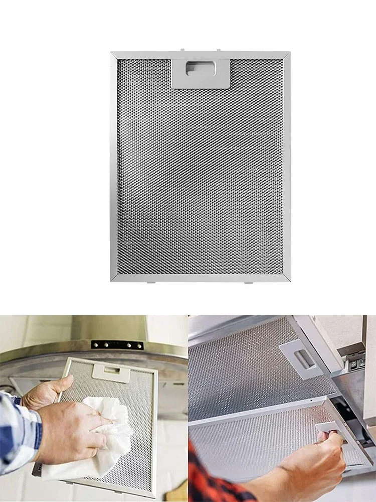 1pc Range Hood Filter Cooker Hood Grease Filter Metal Kitchen Extractor Ventilation Aspirator Filter Mesh 300*252*9mm Silver