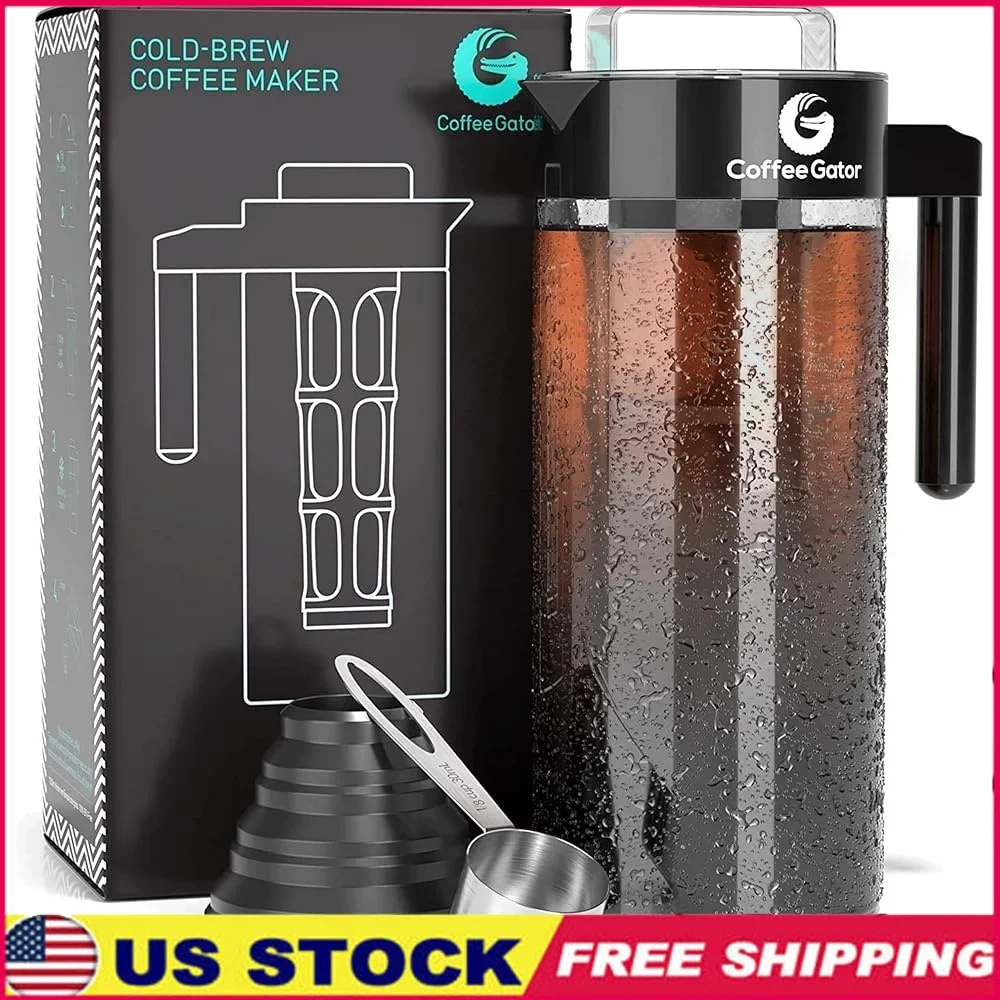 

Cold Brew Coffee Maker 47 oz Iced Tea Pitcher with Glass Carafe Ultra-Fine Mesh Filter Reusable Easy Clean Measuring Scoop