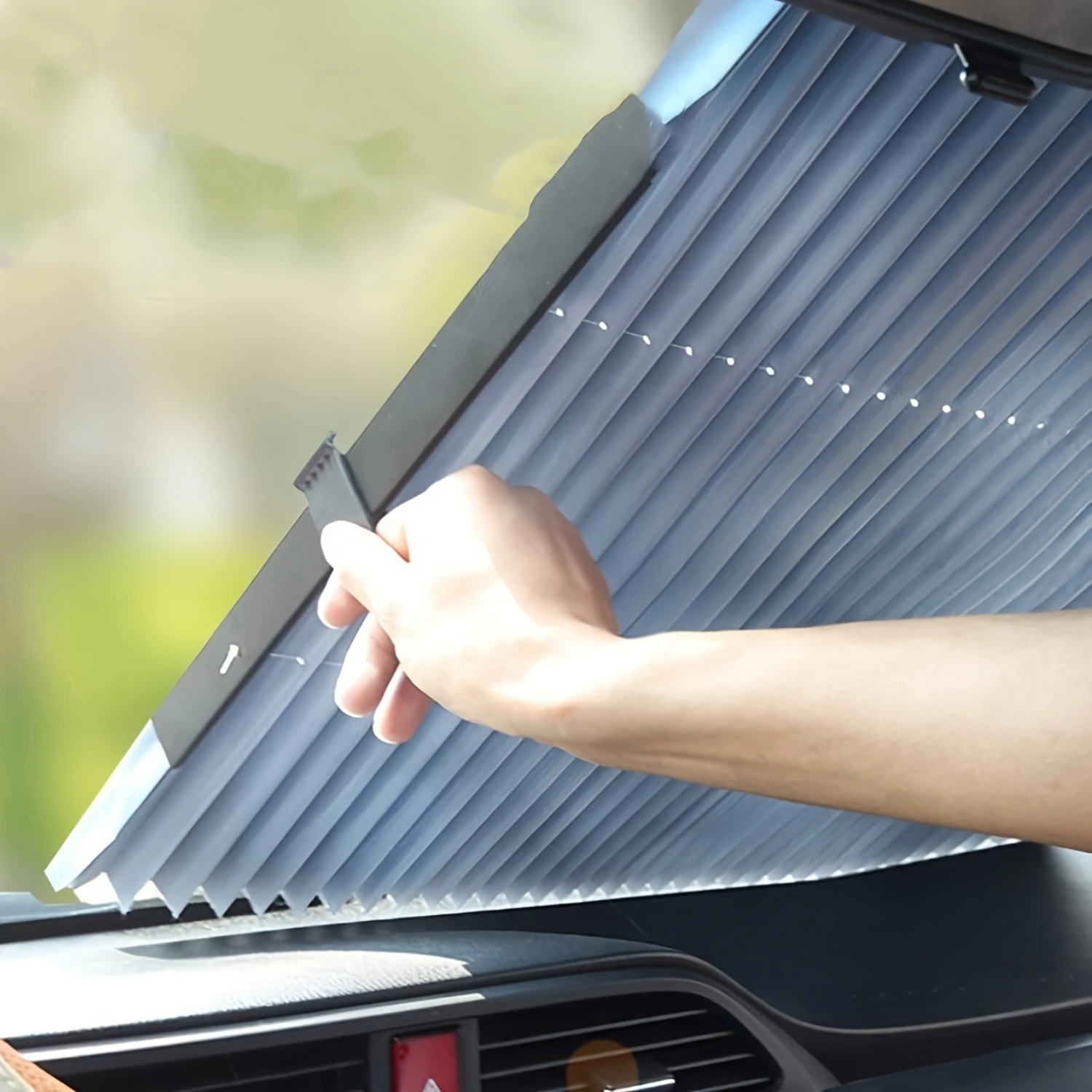 Retractable Car Sun Shade - UV Protection, Folding Design, Easy Roll-up Closure - Fits Front & Rear Windows - Polyester Fiber 