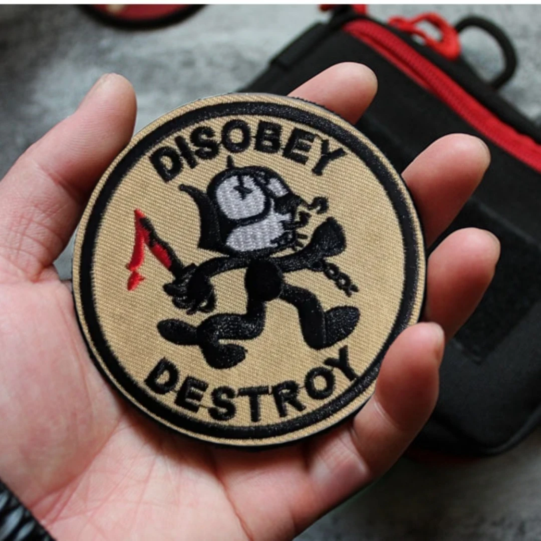 Disobey Destroy Anarchist Black Cat Bloodblade Embroidered Hook and Loop Patches Tactical Morale Badge Backpack Sticker