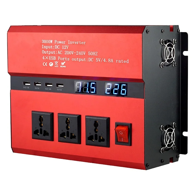 

Automotive Voltage Display LCD Improved Sine Wave DC12V 24V to 220V 1500W Automotive Inverter