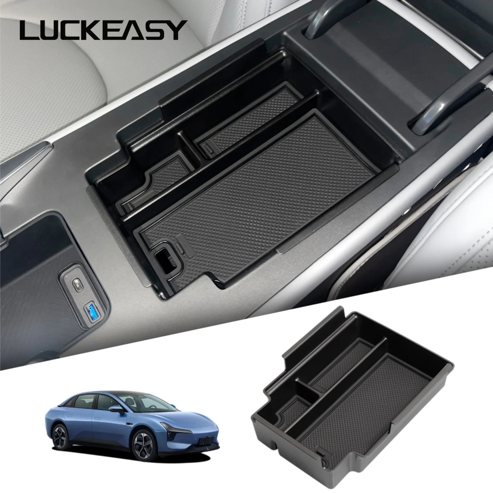 LUCKEASY для Xpeng Mona M03 2024 2025: Органайзер-лоток для центральной консоли автомобиля, ABS-бокс для хранения, аксессуары для порядка, черный