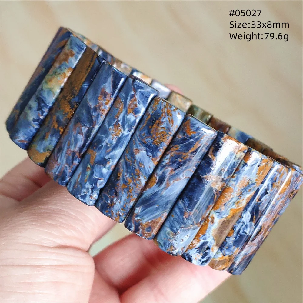 Natural Blue Pietersite Chatoyant Bracelet Bangle Jewelry Big Rectangle 33x8mm Cat Eye Namibia Women Men AAAAAA