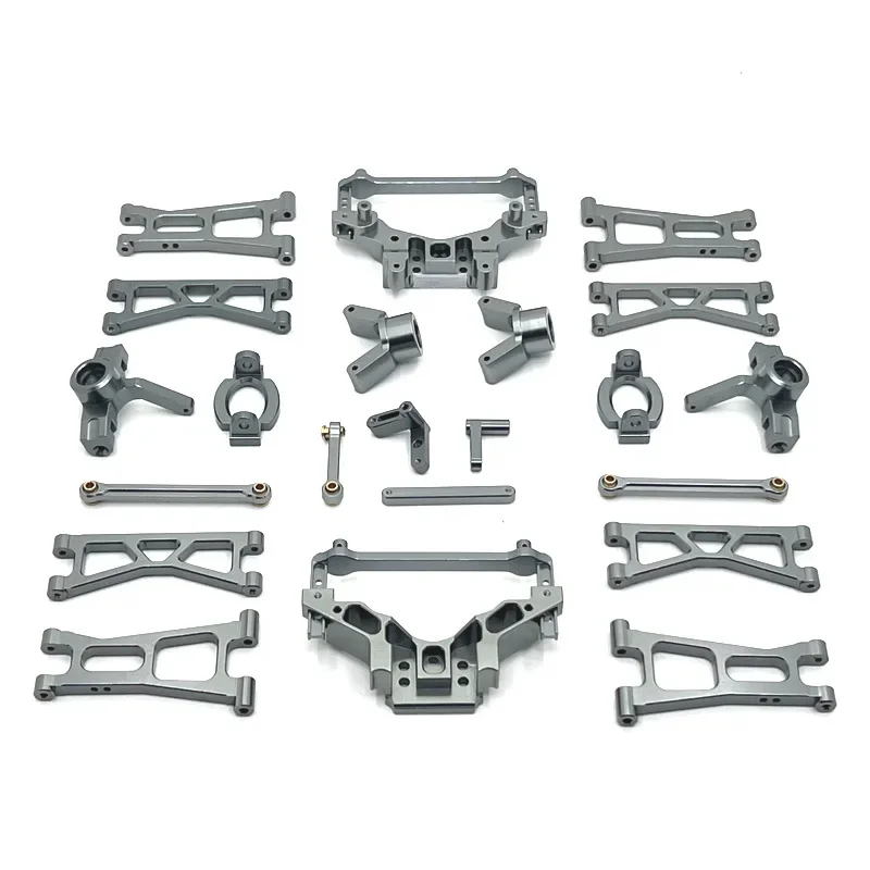 Zestaw metalowych części zamiennych do samochodów RC, ulepszenie do HS 14321 JJRC C8802 YDJ-D879: tuleja drążka kierowniczego, wspornik zawieszenia, drążek kierowniczy, wahacz.