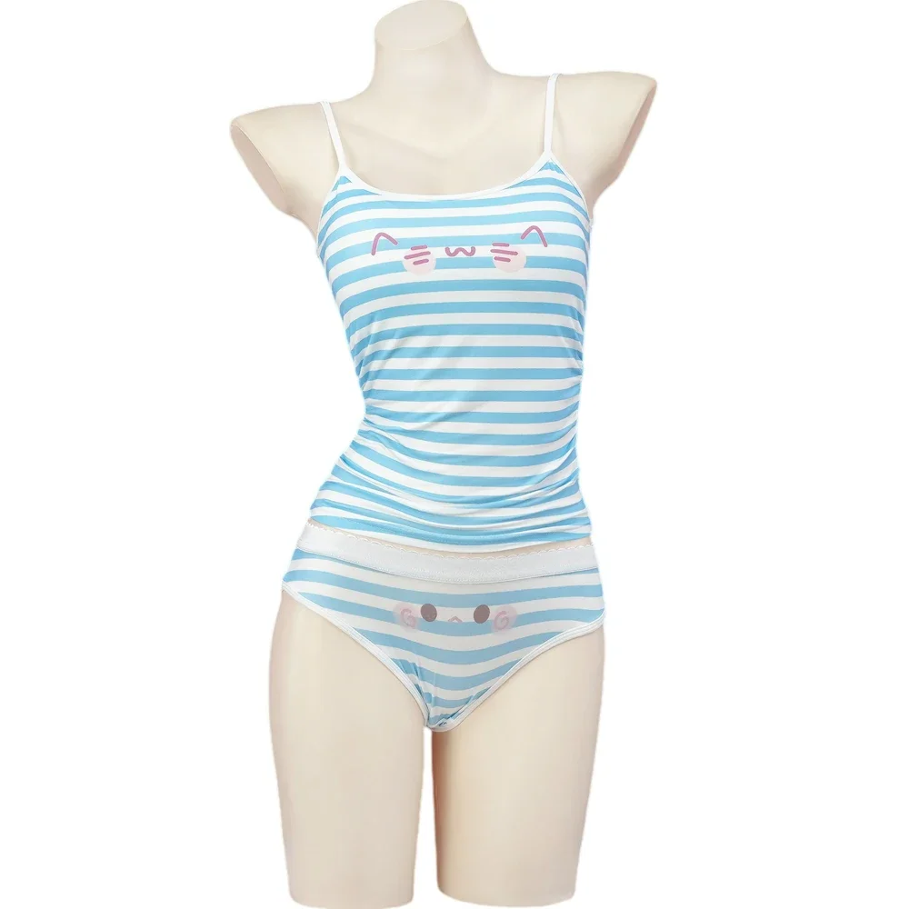 Anime Kawaii Damen Niedliche Katzen-Pyjamas mit Brustpolster Uniform Outfit Cosplay Kostüm Mädchen Schlafanzug Japanische Unterwäsche