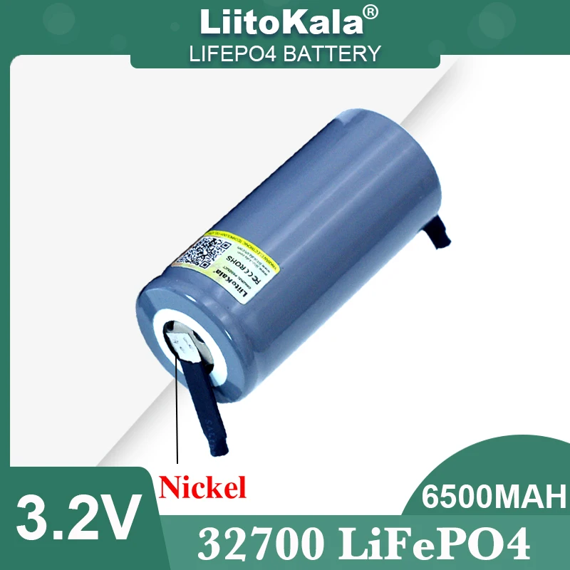 بطارية LiitoKala-LiFePO4 ، 3.2 فولت ، 32700 ، 6500 مللي أمبير ، 35A التفريغ المستمر ، الحد الأقصى 55A ، بطاريات عالية الطاقة ، DIY بها بنفسك أوراق النيكل
