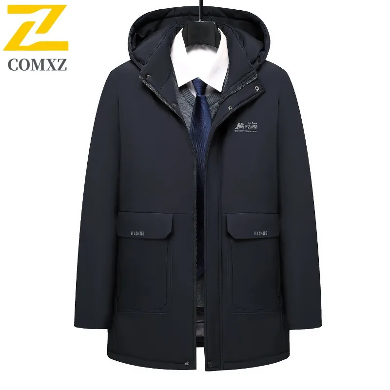 

COMXZ Branded Winter Jacket Hooded Minimalist Solid Color Ski Windproof Padded Jacket Travel High-Quality Men Quilted Jacket
