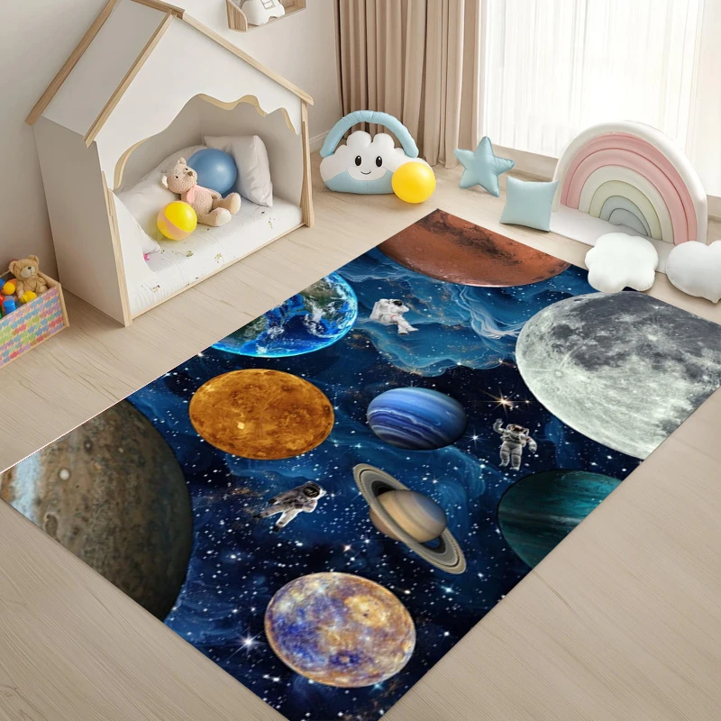 Colorful Planets Galaxy Area Rug Psychedelic Space Carpet Non-Slip Play Mat for Living Room Nursery Kids Bedroom Home Decoration