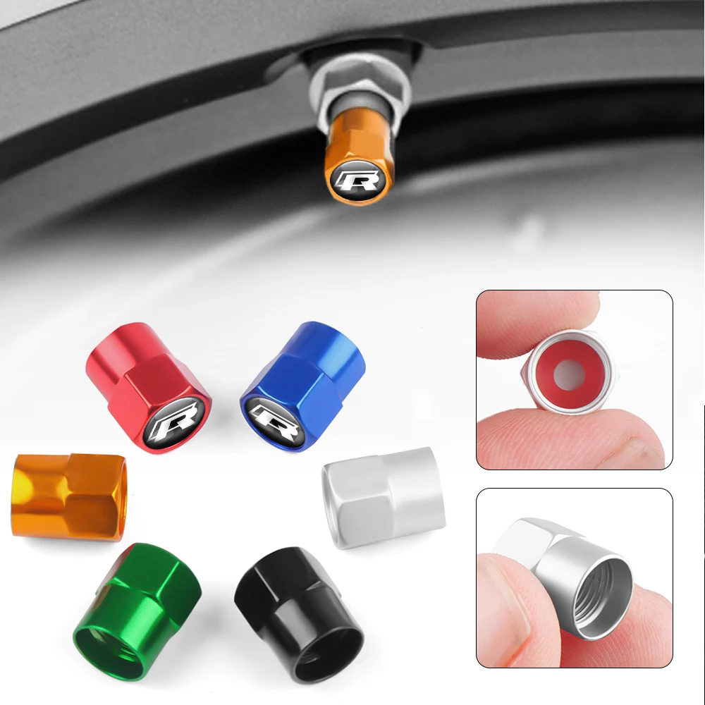 4Pcs Metal Car Wheel Tire Air Valve Dust Caps Rim Accessories For Volkswagen VW GTI Golf Polo Tiguan Sagitar Rline Tharu Passat