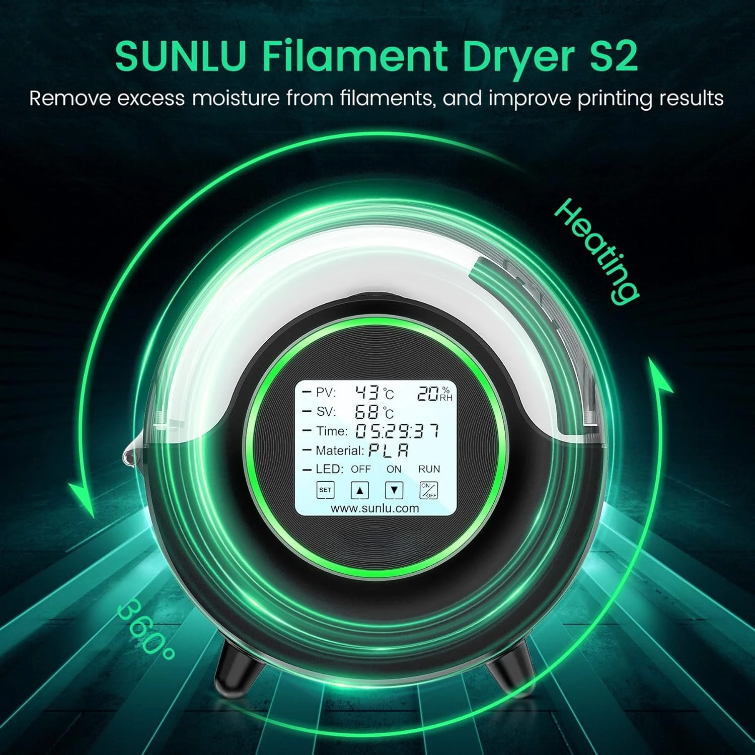

Official Filament Dryer S2, 70℃ Max Temperature, Built-in Circulation Fan, 3D Printer Filament Storage Box Filament Dehydrator