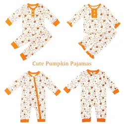 2023 New Baby Cotton Long Sleeve T-shirt Set Round Neck Pumpkin And Duck Prints Boy Orange Top Clothes And Suit Romper pajamas