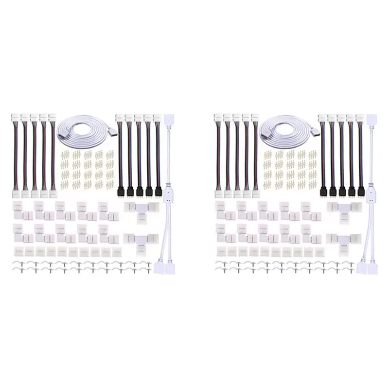 2X LED Strip Connector Kit For 5050 10Mm 4Pin RGB LED Strip,2 Way Splitter,DIY Accessories For RGB LED Strip Connection