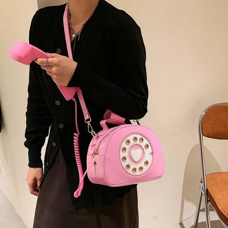 Telephone Shaped Purses PU Handbags for Women Retro Phone Top-Handle Shoulder Crossbody Bag Female Totes