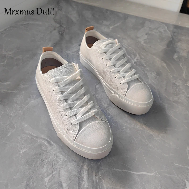 Mrxmus Dutit 2024 New Spring Autumn Women Fashion Genuine Leather Thick Sole Shoes Simple Color Matching All-match Casual Female