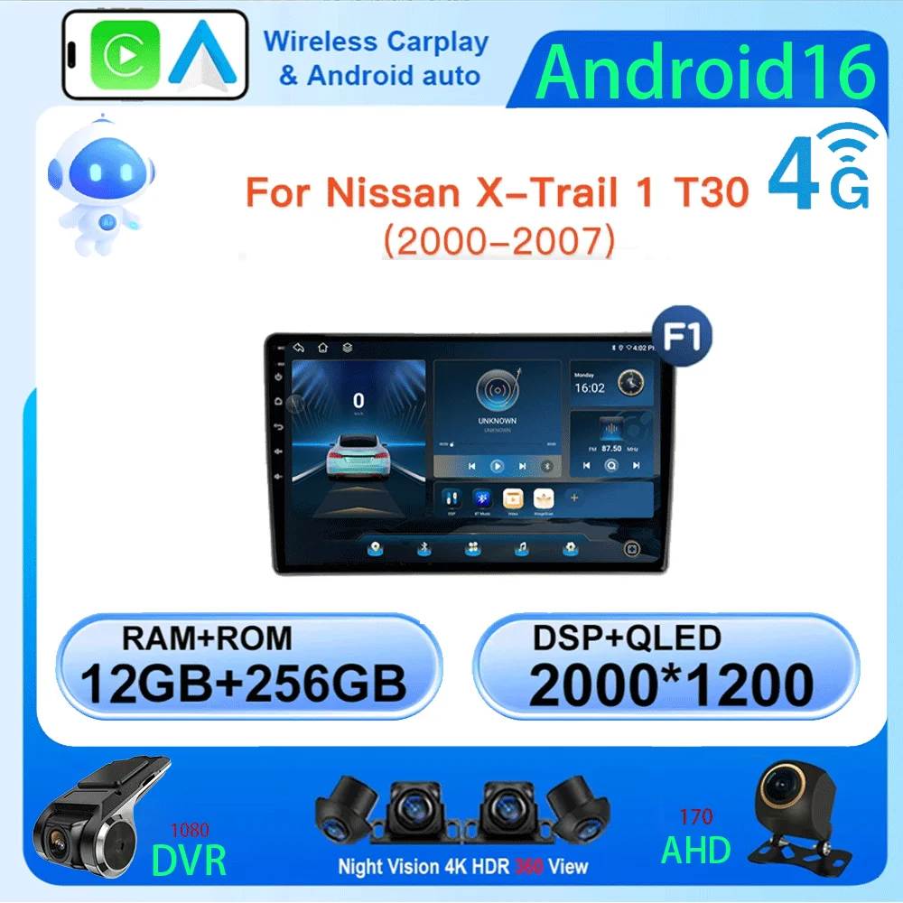 

Android 16 Carplay Auto For Nissan X-Trail X Trail X - Trail 1 T30 2000 - 2007 Car Radio Multimedia Video Player Navigation GPS