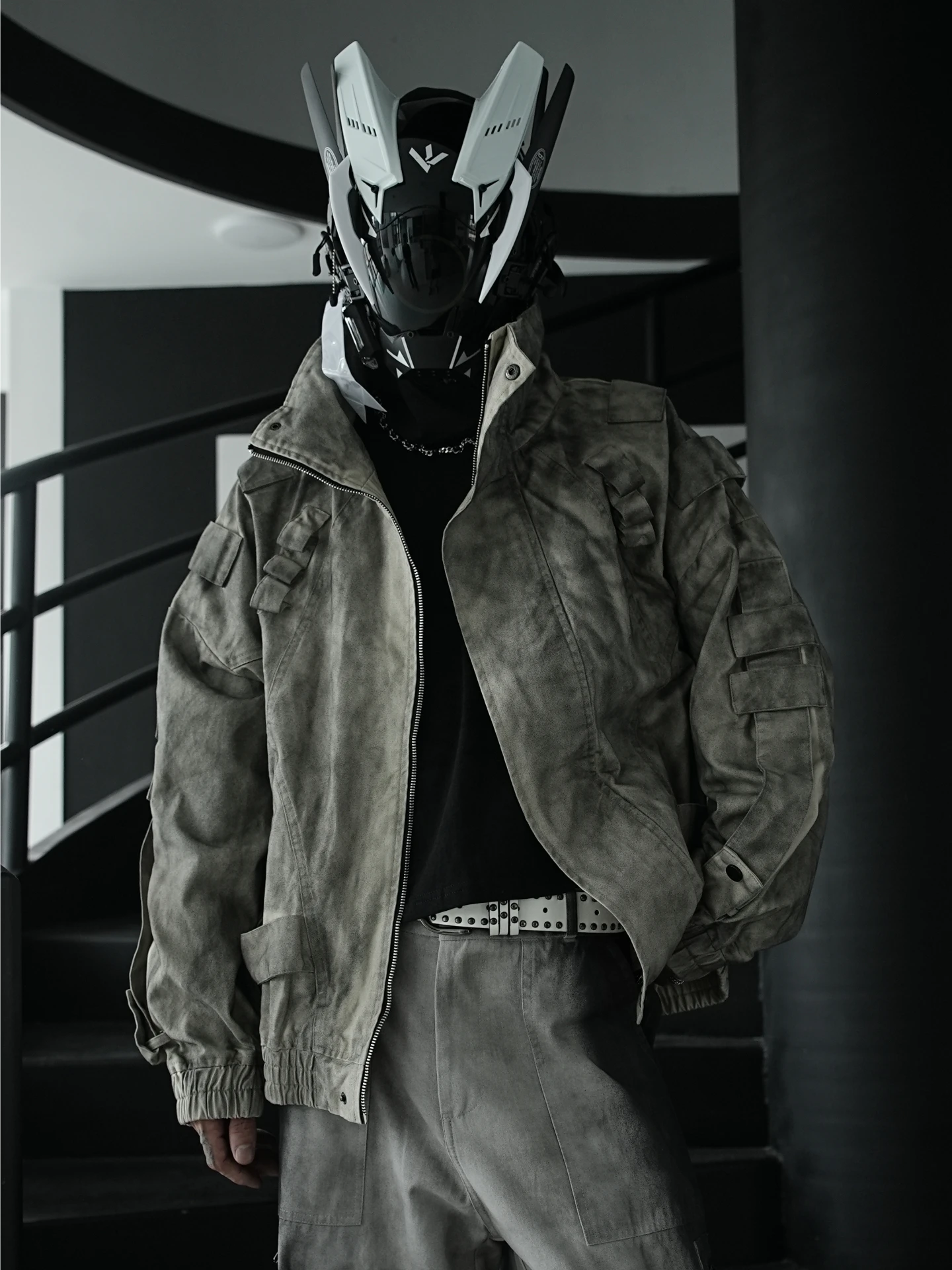 Heavy Function Future Sense Segmentation Structure Spray Black Coat Jacket Profile Distressed High Street Hip Hop Short