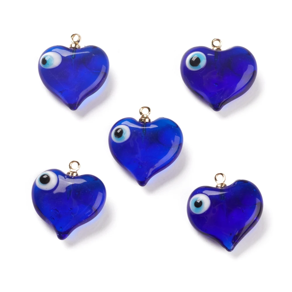 20Pcs Colorful Heart Charm Handmade Evil Eye Lampwork Pendants for jewelry making DIY Bracelet Necklace 19x17.5~18.5x8.5~9mm