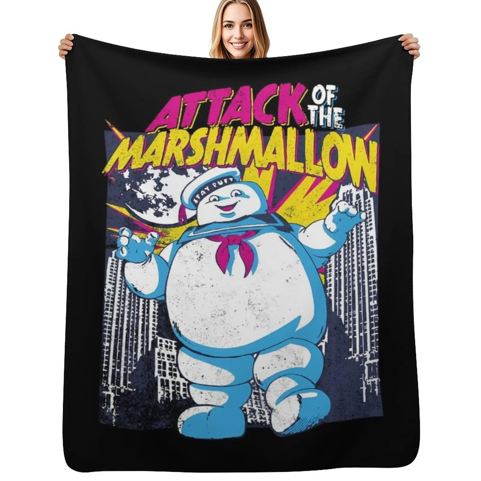 

A.ttack Of The Marshmallow - Ghostbusters Throw Blanket Fluffy Cozy Throw Blanket for Home Decor