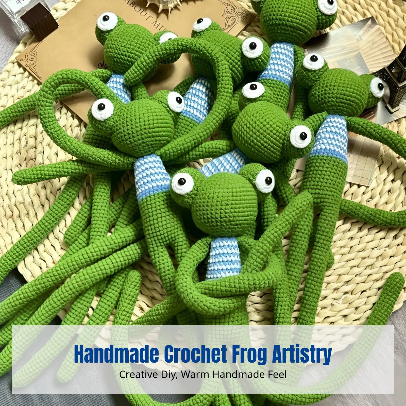 

Handmade Long-Legged Frog Plush, Crochet Yarn Toy, DIY Bag Charm, Curtain Holder, Gift for Girls