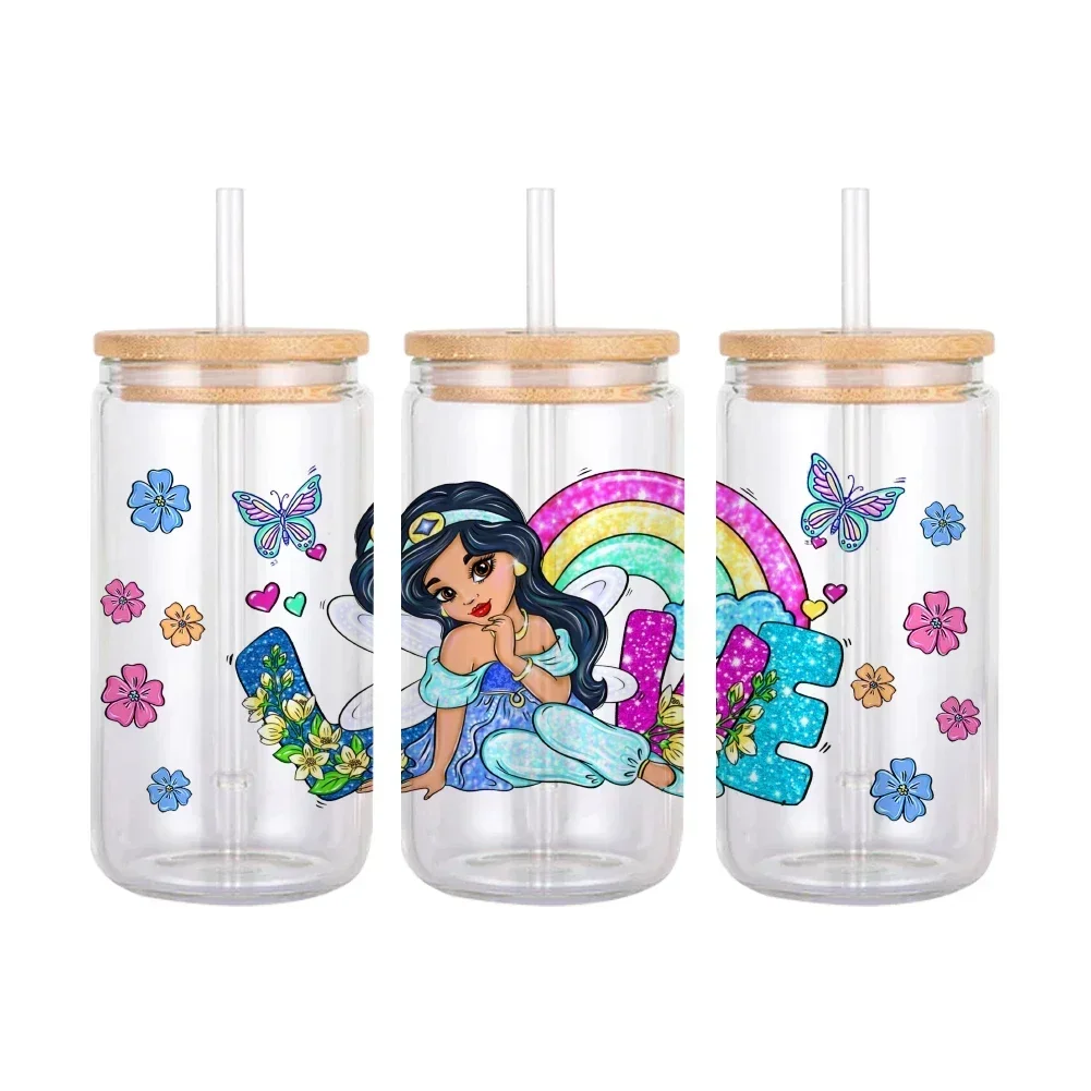 11x24cm Disney Mixed Princess Character UV DTF Transfer Sticker Waterproof Transfers Decals For 16oz Glass Cup Wrap Stickers