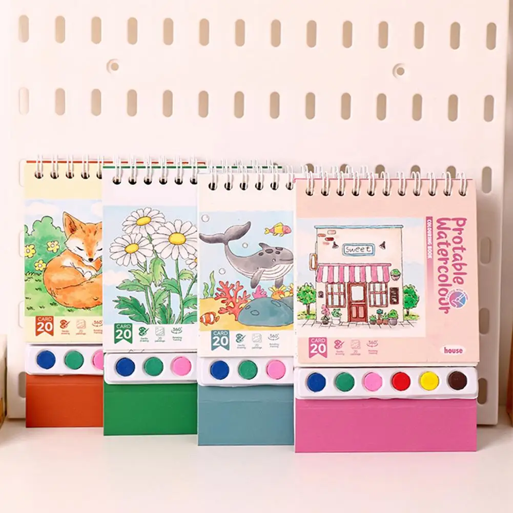 Casa portátil livro para colorir diy 20 páginas conjunto de pintura em aquarela 6 cores artes artesanato pintura esboço livro criança
