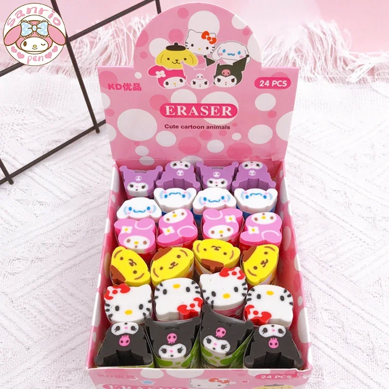 

Sanrio Cartoon Eraser 12/24pcs Kawaii Kuromi Melody Hello Kitty Cinnamoroll Strip Eraser Stationery Rubber Primary Students Gift