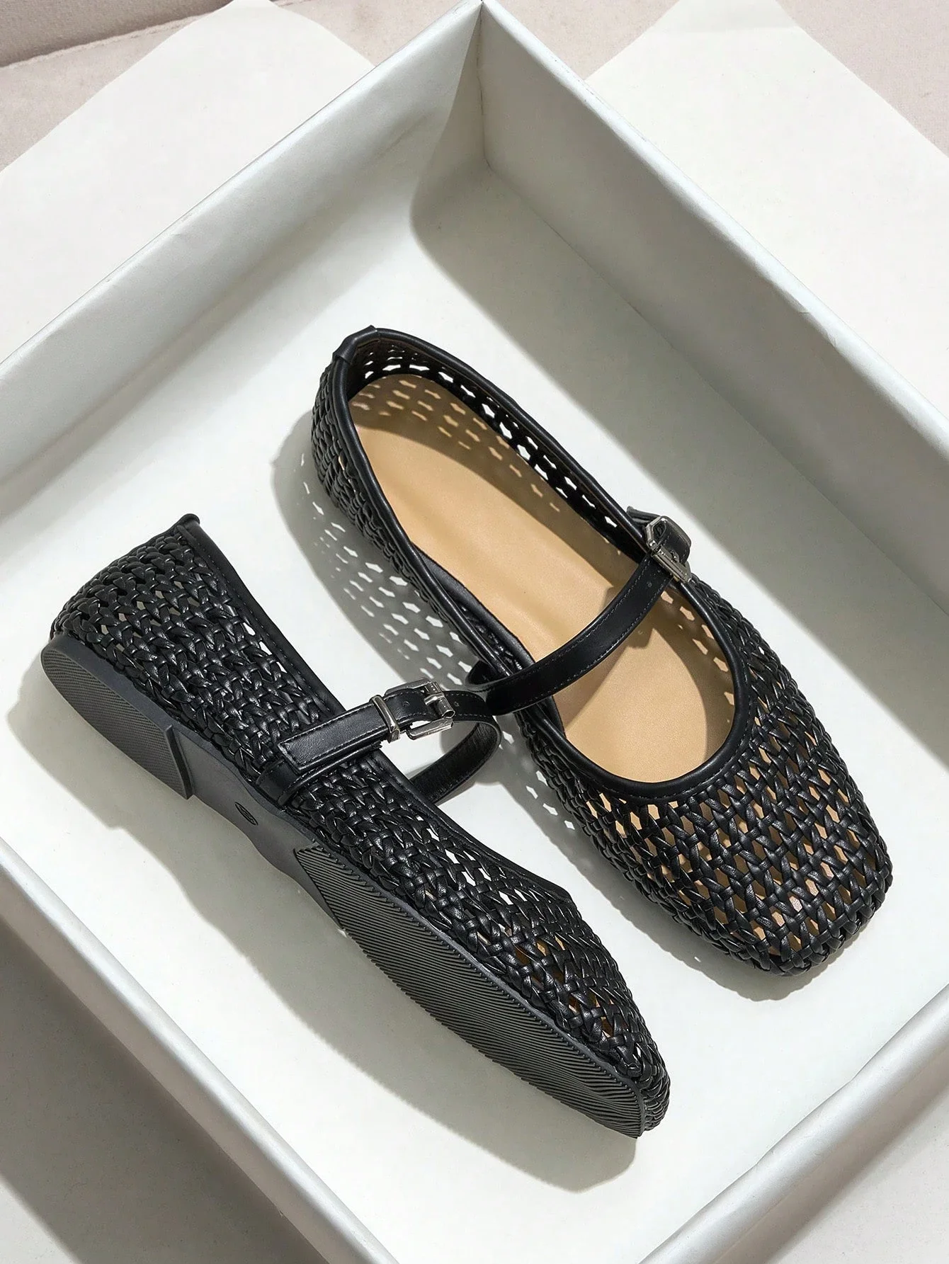 

Черные плетеные туфли Мэри Джейн на плоской подошве для женщин, летние, дышащие, повседневные, на низком каблуке
