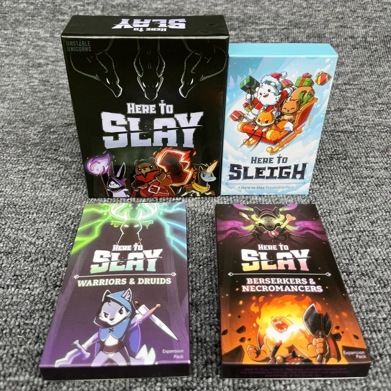 Here to Slay Here to Sleigh Holiday Expansion Pack Strategic role playing card game for kids teens adults 2-6 player