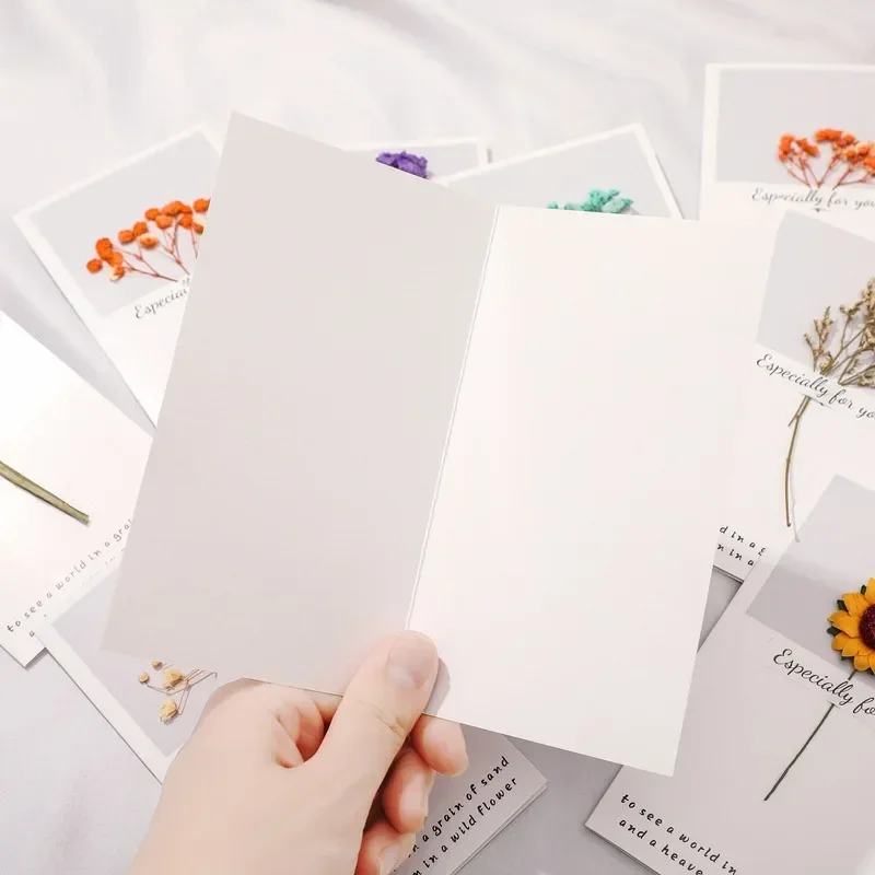 5 Packs Dried Flowers Greeting Cards with Envelope Flowers Postcard Floral Wedding Christmas Gifts Cards Envelopes Home Decor