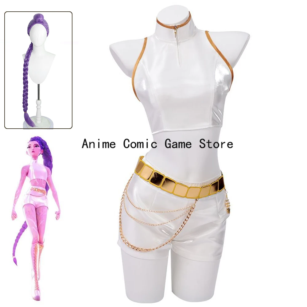 

In Stock S-2XL Huntrix Rumi K-pop Demon Hunters Cosplay Costume Wig Tattoo Sticker White Halloween Carnival Outfits for Women
