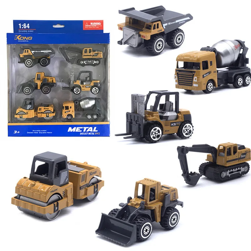 

1:64 Scale Alloy Metal Engineering Vehicle Model Toy Car Set Digger Crane Simulation Sliding Construction Vehicles Collection