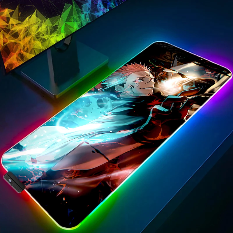 لوحة ماوس أنيمي ألعاب RGB LED J-jujutsu Kaisen Sukuna Yuji ماوس الوسادة حصيرة مكتبية Playmat الكمبيوتر والمكتب لوحة المفاتيح