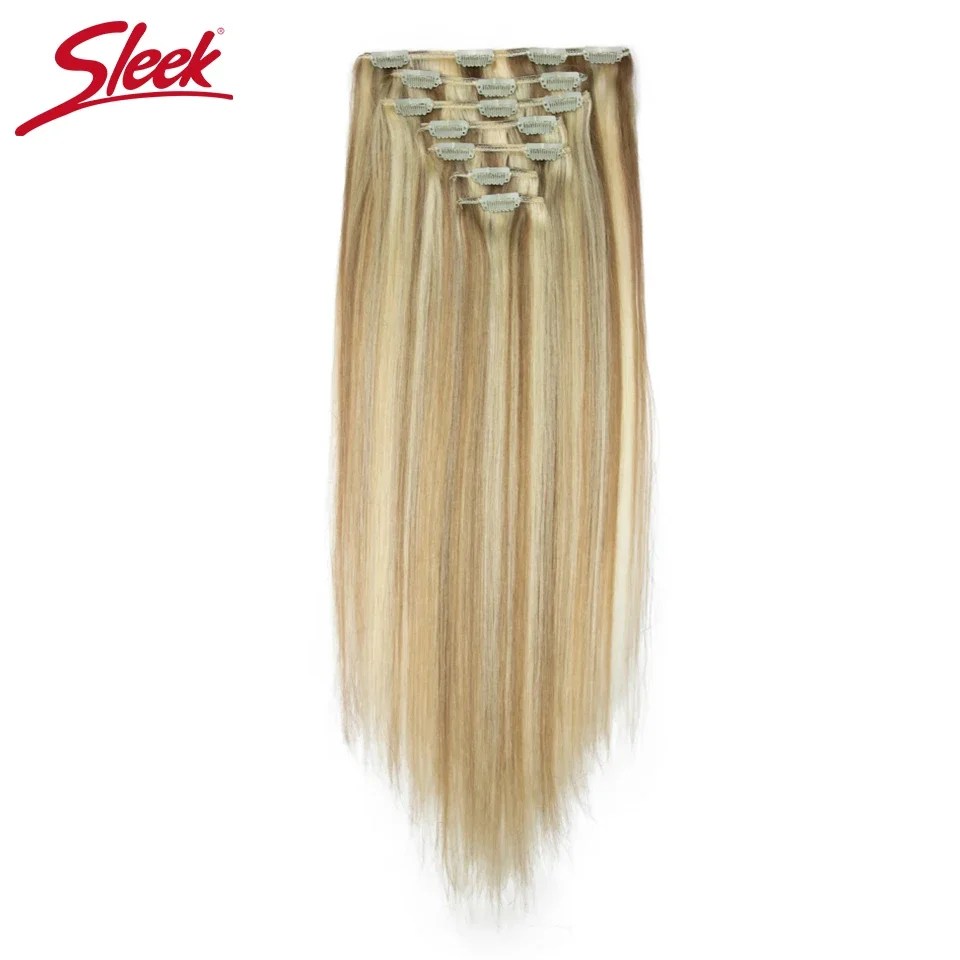Sleek Straight Clip In Human Hair Extensions Salon-Grade Quality Blonde P8/613 P6/613 P27/613 P4/27 Clip In Remy Hair 7Pcs Set