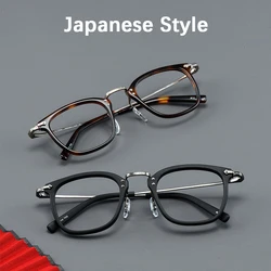 Japanese Luxury Brand Pure Titanium+Acetate Rectangular Frame Eyeglasses Man Business Style Square Optical Myopia Lenses Glasses