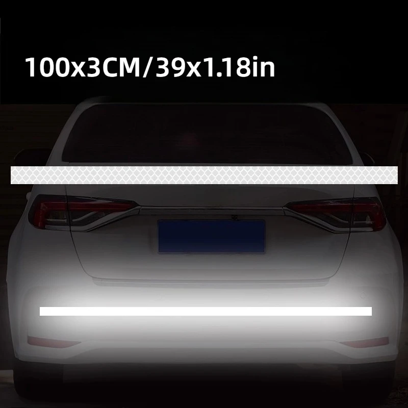 1PC 39-inch Reflective Car Sticker Safety Warning Bumper Guard Sticker Waterproof UV-resistant for Enhances Nighttime Visibility