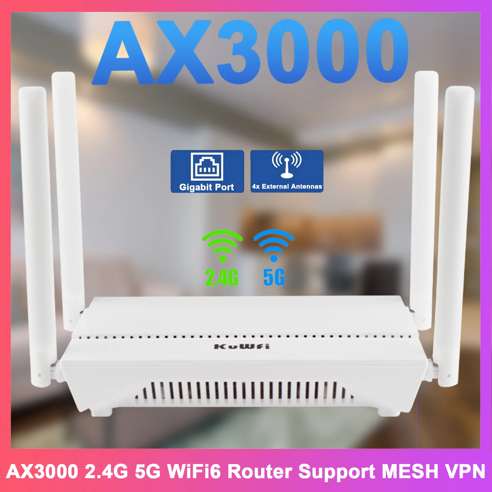 Enrutador KuWFi AX3000 WiFi6 3000Mbps 2,4 GHz 5GHz enrutador WiFi de doble banda puerto LAN Gigabit WAN modo repetidor AP compatible con malla VPN WPS