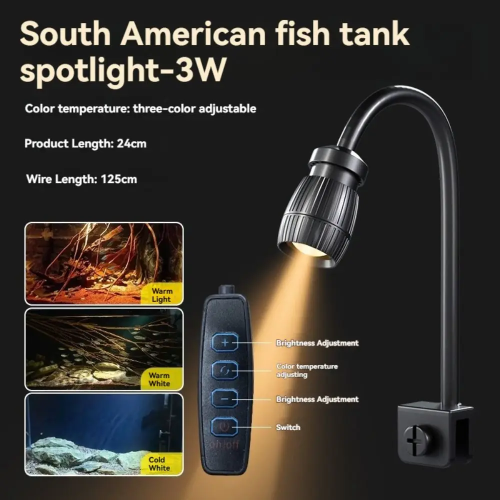

Adjustable Zoom Mini Clip-on Aquarium Lamp 3W 3 Color Modes Fish Tank Clip Lamp Waterproof 360 Degree Rotation