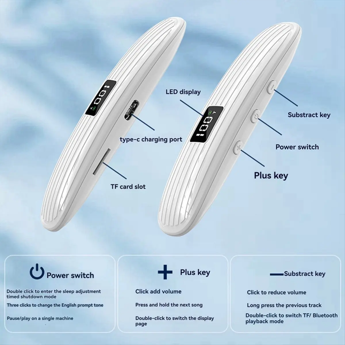 AABFK Bone Conduction Bluetooth Speaker Wireless Sleep Aid Soundbar with LED Display Support TF Card Play Timed Shutdown