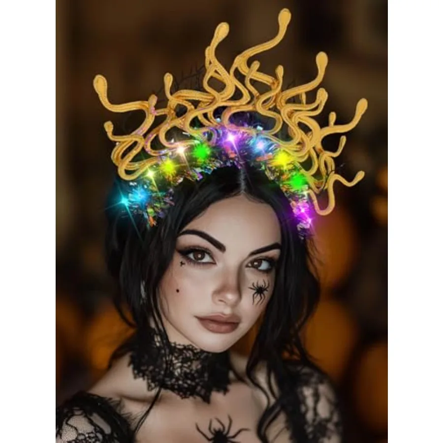 عصابة رأس GlowintheDark Medusa Snake لأزياء الهالوين، إكسسوار شعر خيالي مع مقاس قابل للتعديل مثالي للنساء