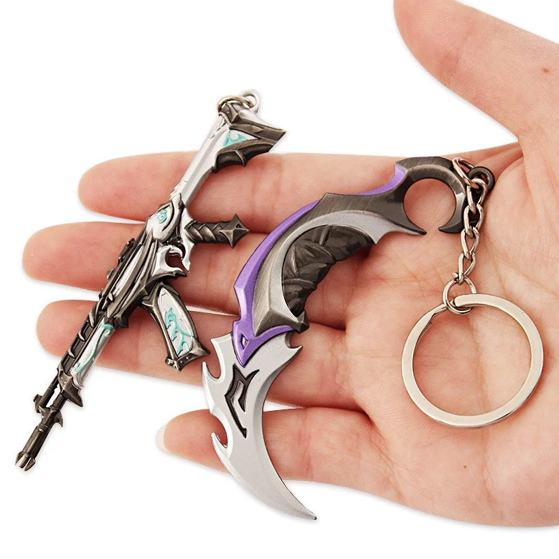 Gaming Keychain Miniature Collectible Rifle And Curved Blade Style Bag Charm For Gamers Backpacks Keys Cool Gamer Birthday Gifts