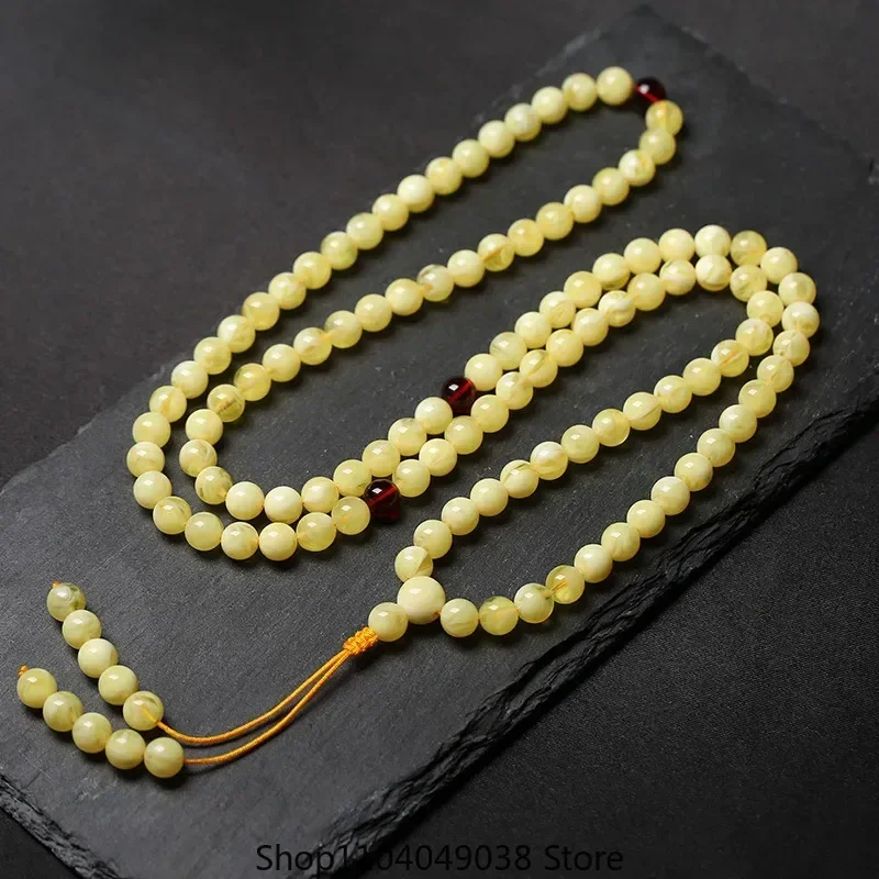 

Russian Old Beeswax White Beeswax Bracelet 108 Chicken Oil Yellow Full Honey Beads Bracelet for Men and Women Rosary Bracelets