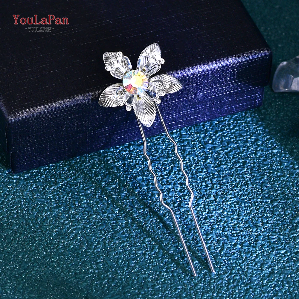 YouLaPan Silver Color U-Shape Clips Bride Hair Accessories Wedding Flower Hairpins Alloy Flower Hair Forks Ornaments HP775