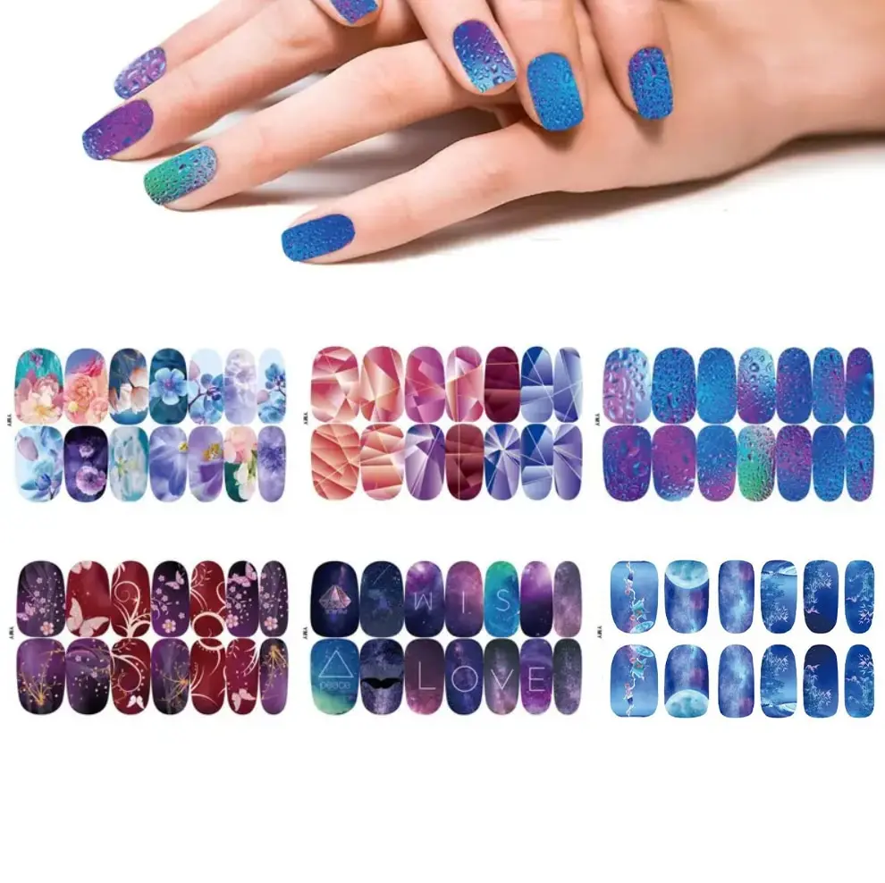 6 Sheets Vibrant Full Wrap Nail Polish Stickers Self-Adhesive Nail Decals for DIY Nail Art