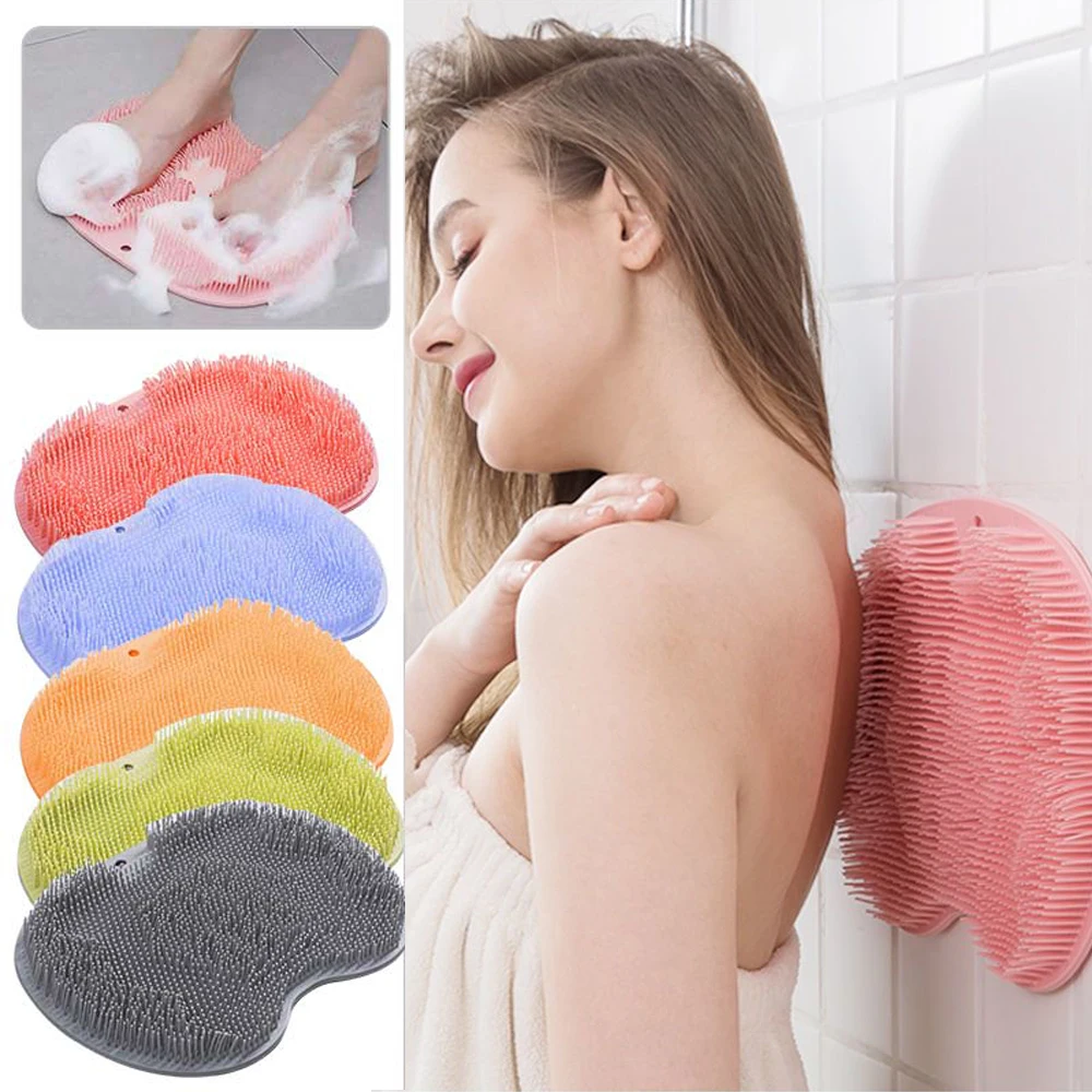 Shower Foot Back Scrubber with Suction Silicone Bath Massage Pad Bath Massage Cushion Brush Cups Wash Foot Mat Exfoliating Brush