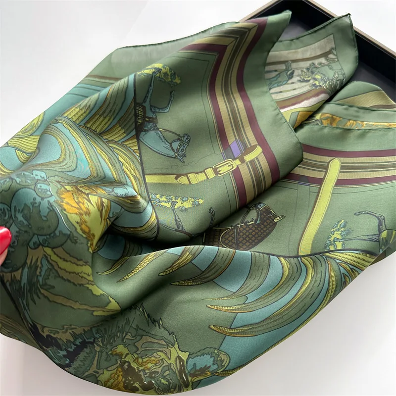 Europe America 70*70cm Square Silk Scarf Women Luxury Design Hijab Bandanna Hair Band Ribbon Hairband Neckerchief Foulard Gift