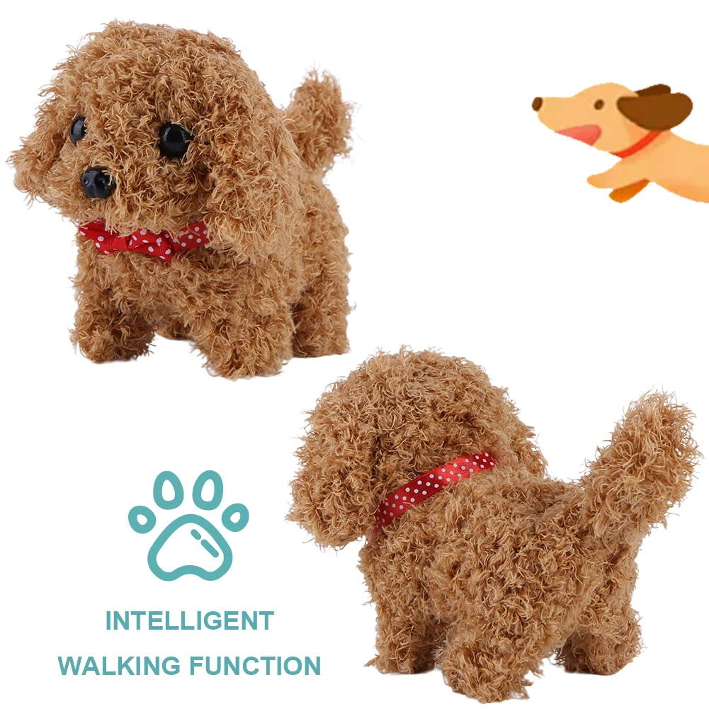 Robot electrónico de juguete para perros con pilas, cachorro de peluche para caminar y ladrar, juguete de peluche con cola oscilante, regalo de cumpleaños para niñas y niños